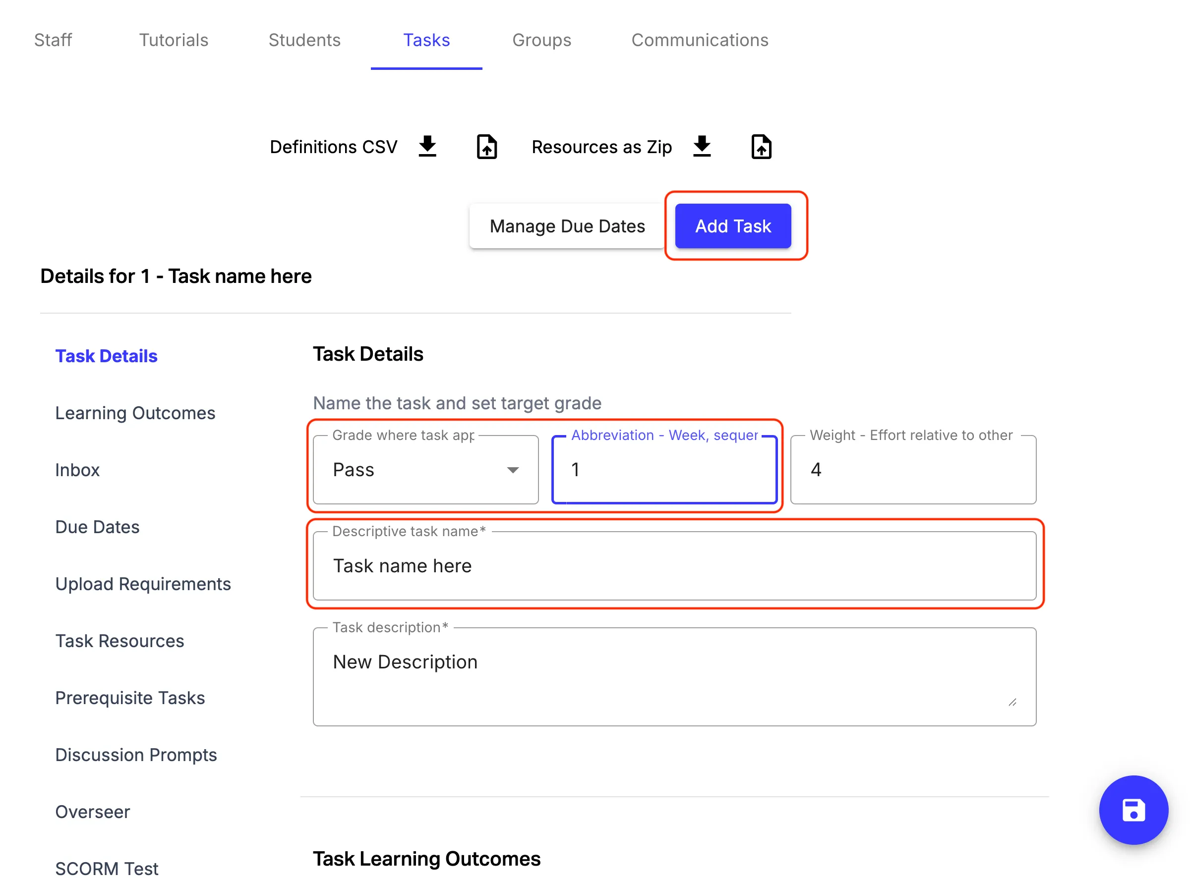 task details